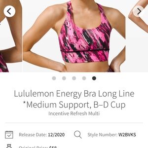 lululemon athletica Energy Bra Long Line - Pink and Black Pattern